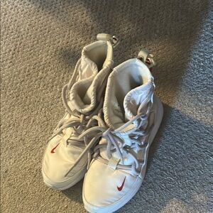 Nike White and Red High-Top Sneakers